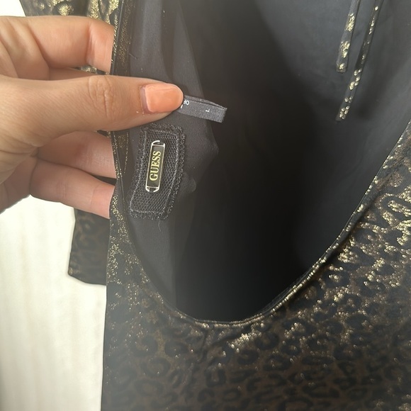 🆕 GUESS Metallic Shimmery Animal Leopard
Print Bodycon Flattering Mini Dress L - Picture 8 of 8
